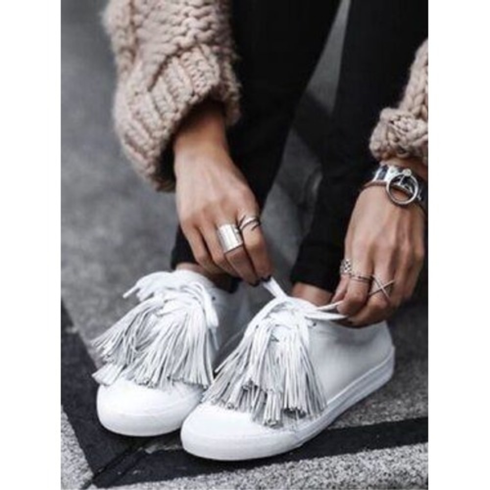 Loeffler Randall Milla White Leather Tassel Sneakers Womens Size 9 Low Top